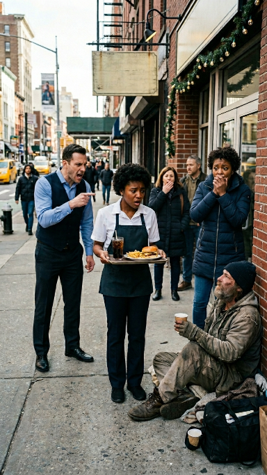 A BLACK WAITRESS QUIETLY GIVES A FREE BURGER TO A HOMELESS MAN – THE MANAGER EXPLODES AT HER, UNTIL HIS TRUE IDENTITY LEAVES EVERYONE SH0CK…